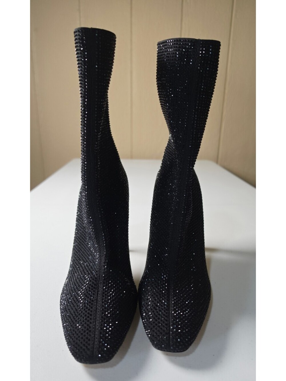 Aldo Women's Black Crystal Embellished Sock Boots Size 7.5